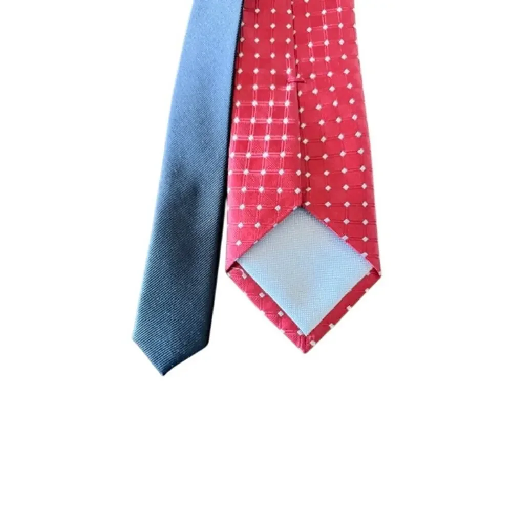 Tommy Hilfiger Silk Necktie Lot of 2 Red & Blue Patterned Ties - Picture 4 of 5